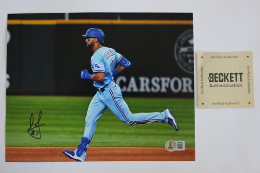 LEODY TAVERAS TEXAS RANGERS SIGNED 8x10 PHOTO Rounding the Bases BAS COA