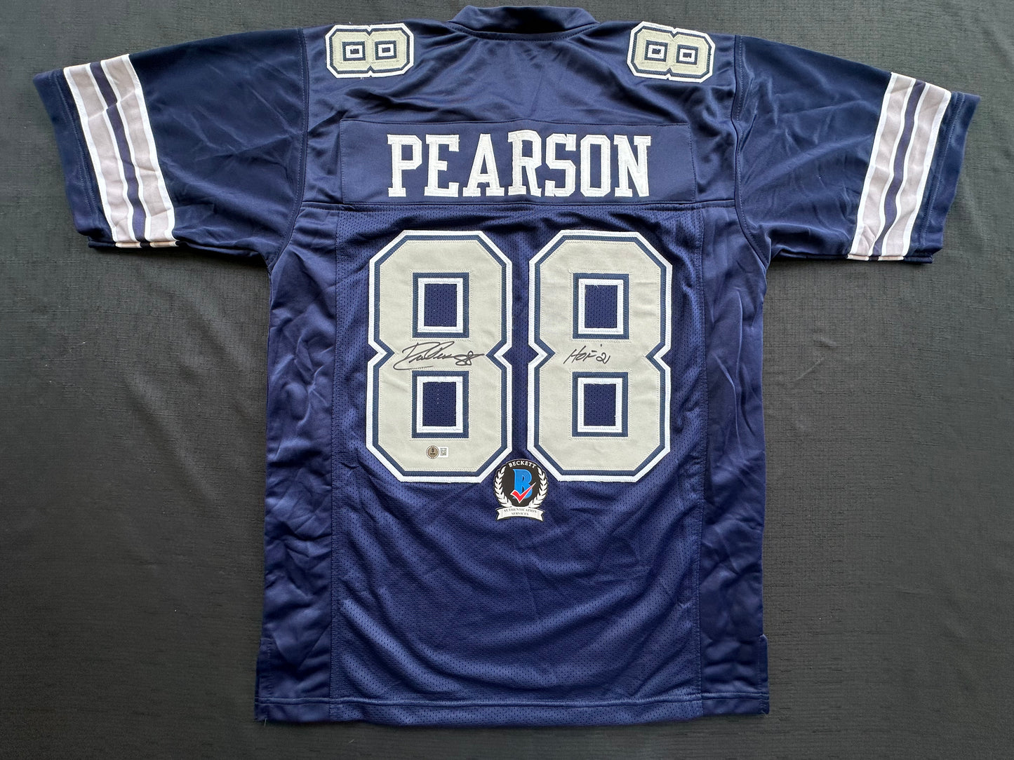 DREW PEARSON DALLAS COWBOYS SIGNED BLUE JERSEY w/HOF 21 Inscription BAS