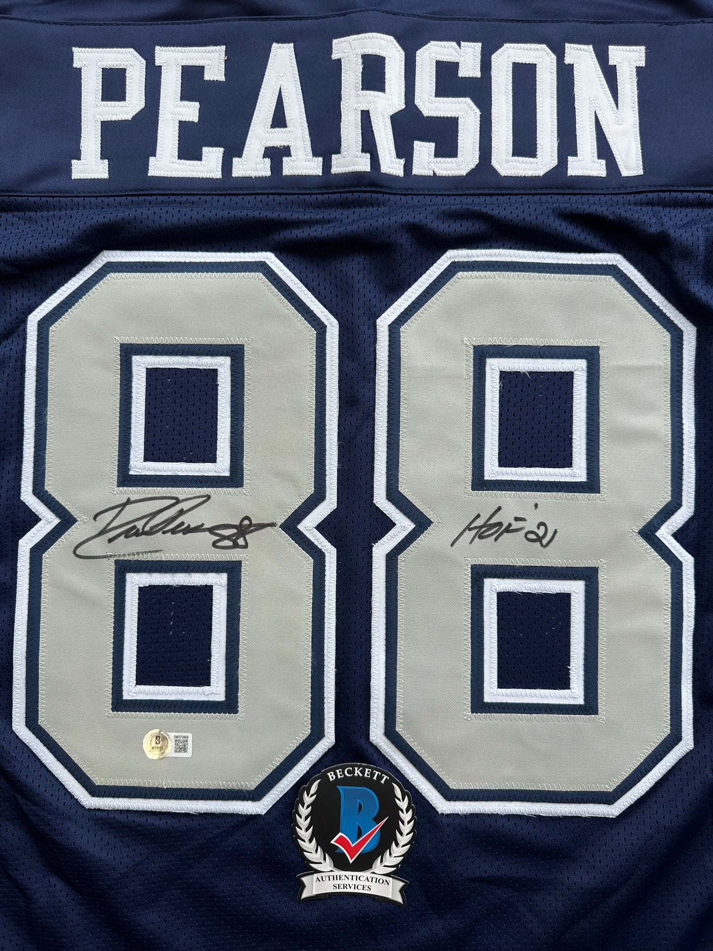 DREW PEARSON DALLAS COWBOYS SIGNED BLUE JERSEY w/HOF 21 Inscription BAS