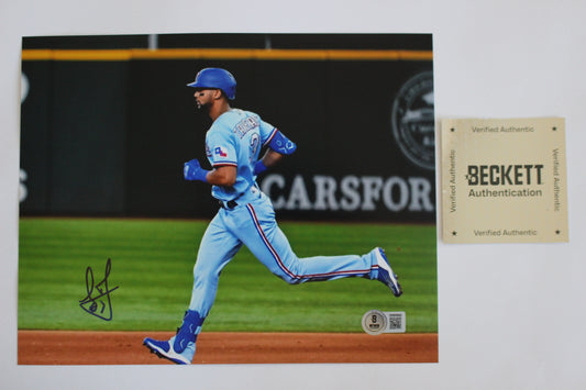 LEODY TAVERAS TEXAS RANGERS SIGNED 8x10 PHOTO Rounding the Bases BAS COA