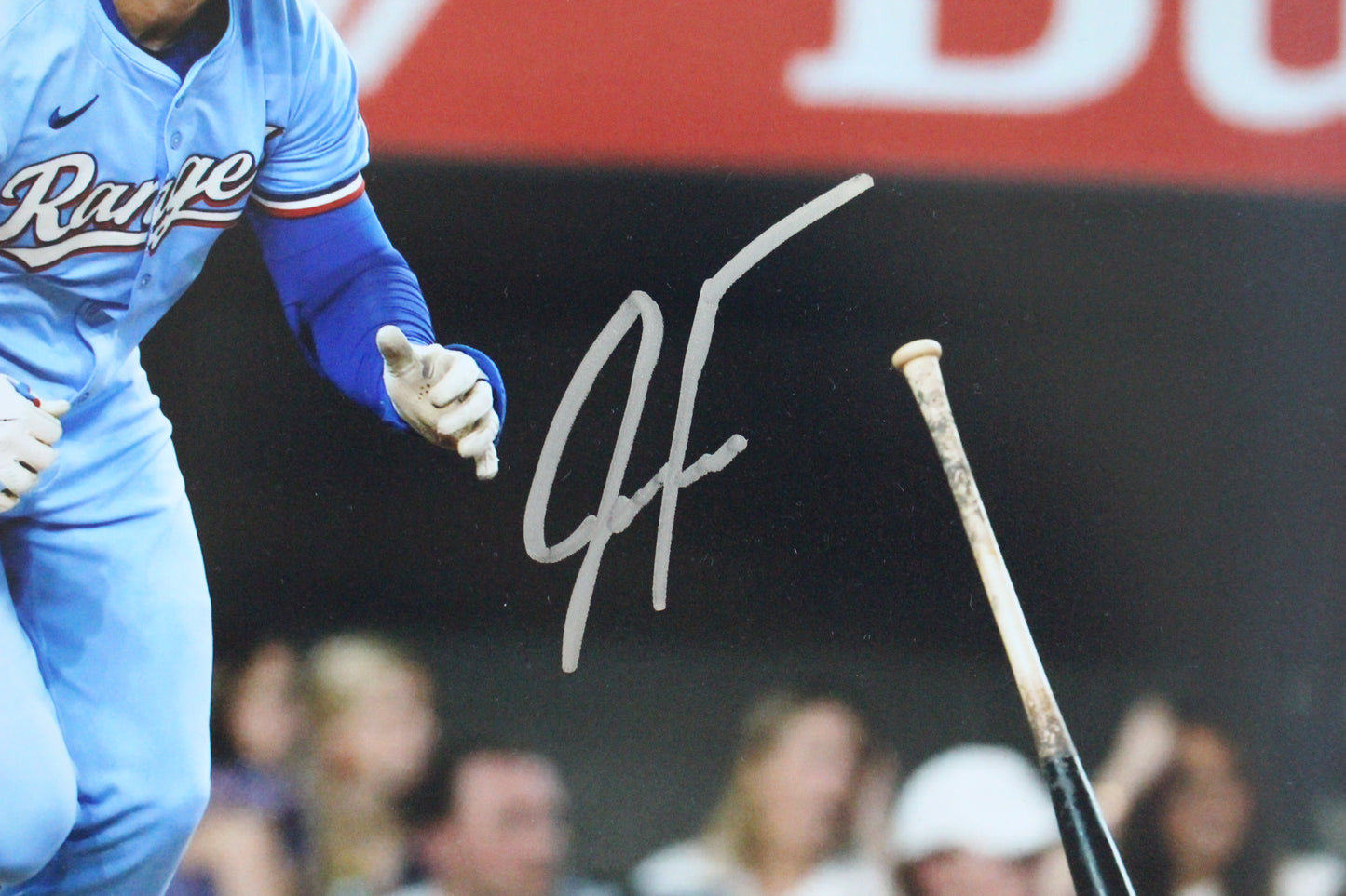 JUSTIN FOSCUE TEXAS RANGERS SIGNED 8x10 PHOTO Light Blue Uni BAS COA