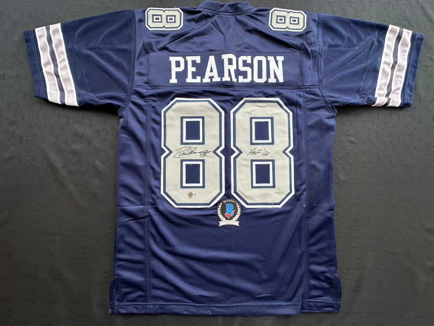 DREW PEARSON DALLAS COWBOYS SIGNED BLUE JERSEY w/HOF 21 Inscription BAS