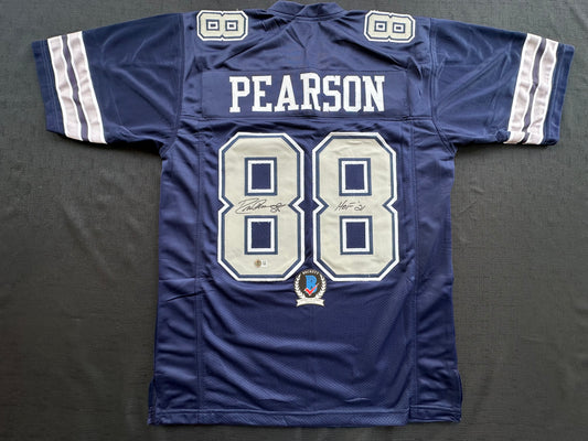 DREW PEARSON DALLAS COWBOYS SIGNED BLUE JERSEY w/HOF 21 Inscription BAS