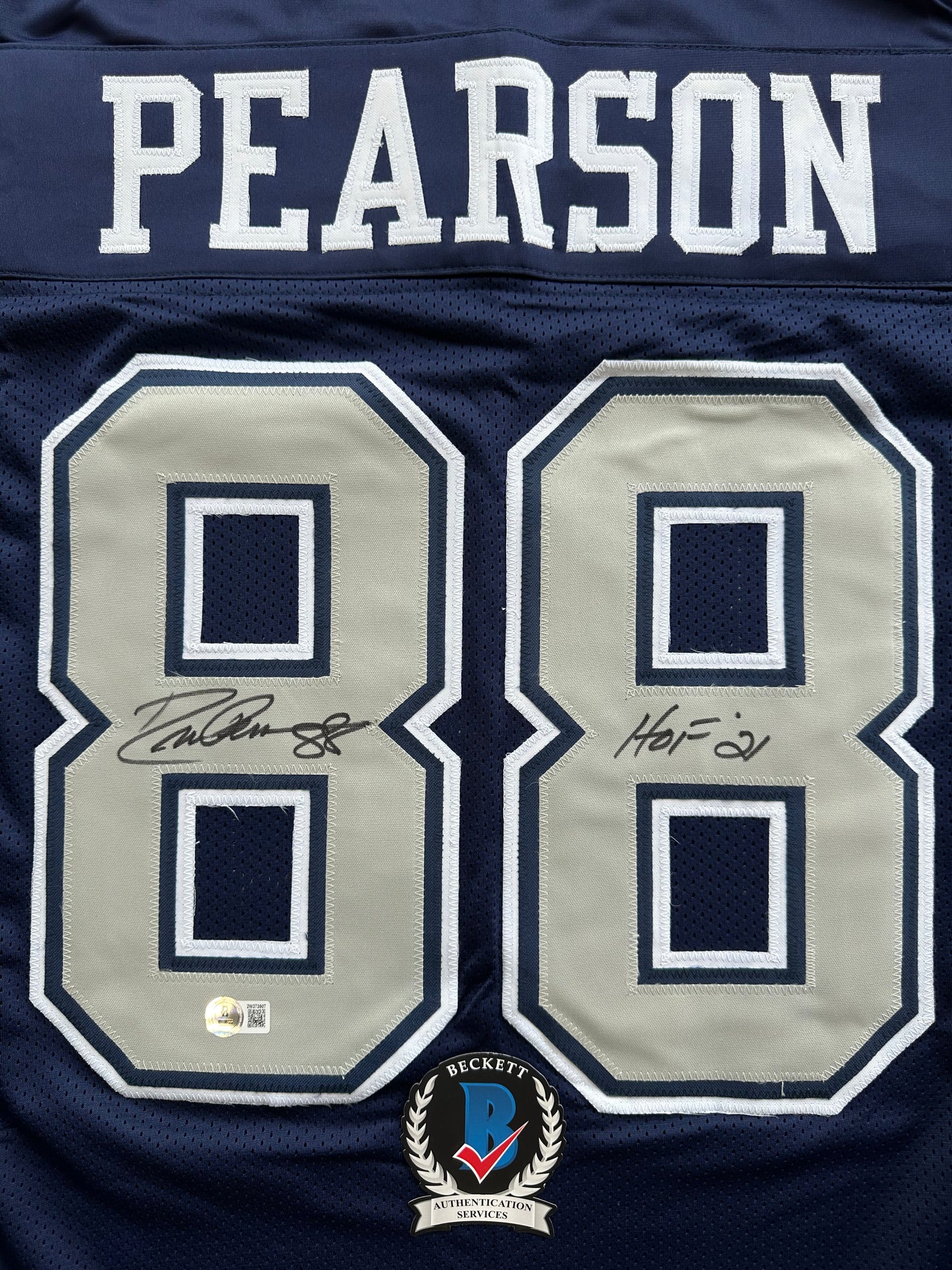 DREW PEARSON DALLAS COWBOYS SIGNED BLUE JERSEY w/HOF 21 Inscription BAS