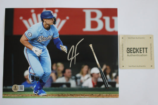 JUSTIN FOSCUE TEXAS RANGERS SIGNED 8x10 PHOTO Light Blue Uni BAS COA