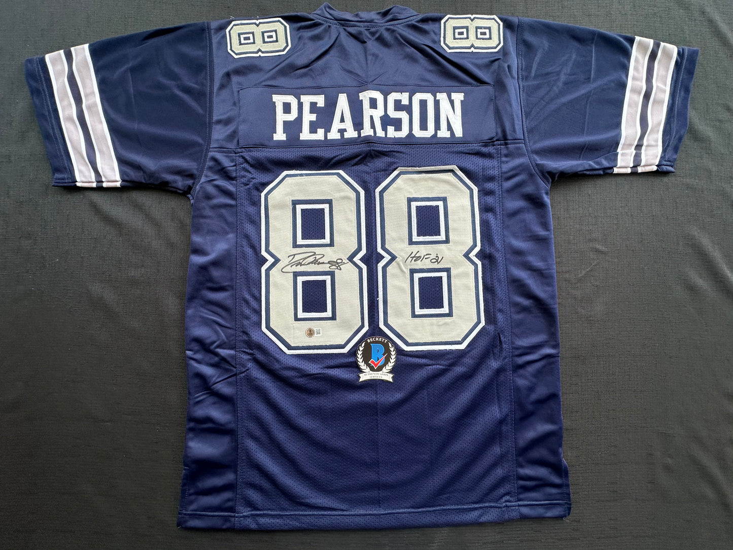 DREW PEARSON DALLAS COWBOYS SIGNED BLUE JERSEY w/HOF 21 Inscription BAS