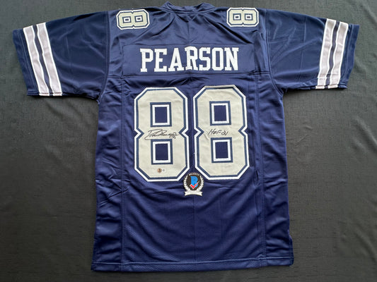 DREW PEARSON DALLAS COWBOYS SIGNED BLUE JERSEY w/HOF 21 Inscription BAS