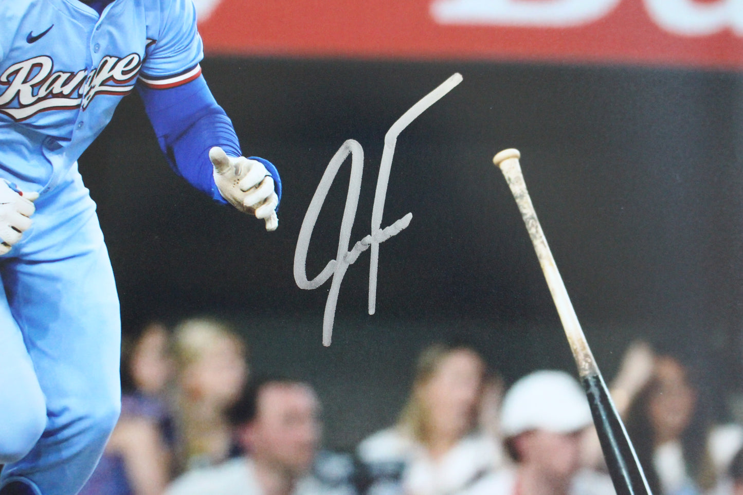 JUSTIN FOSCUE TEXAS RANGERS SIGNED 8x10 PHOTO Light Blue Uni BAS COA
