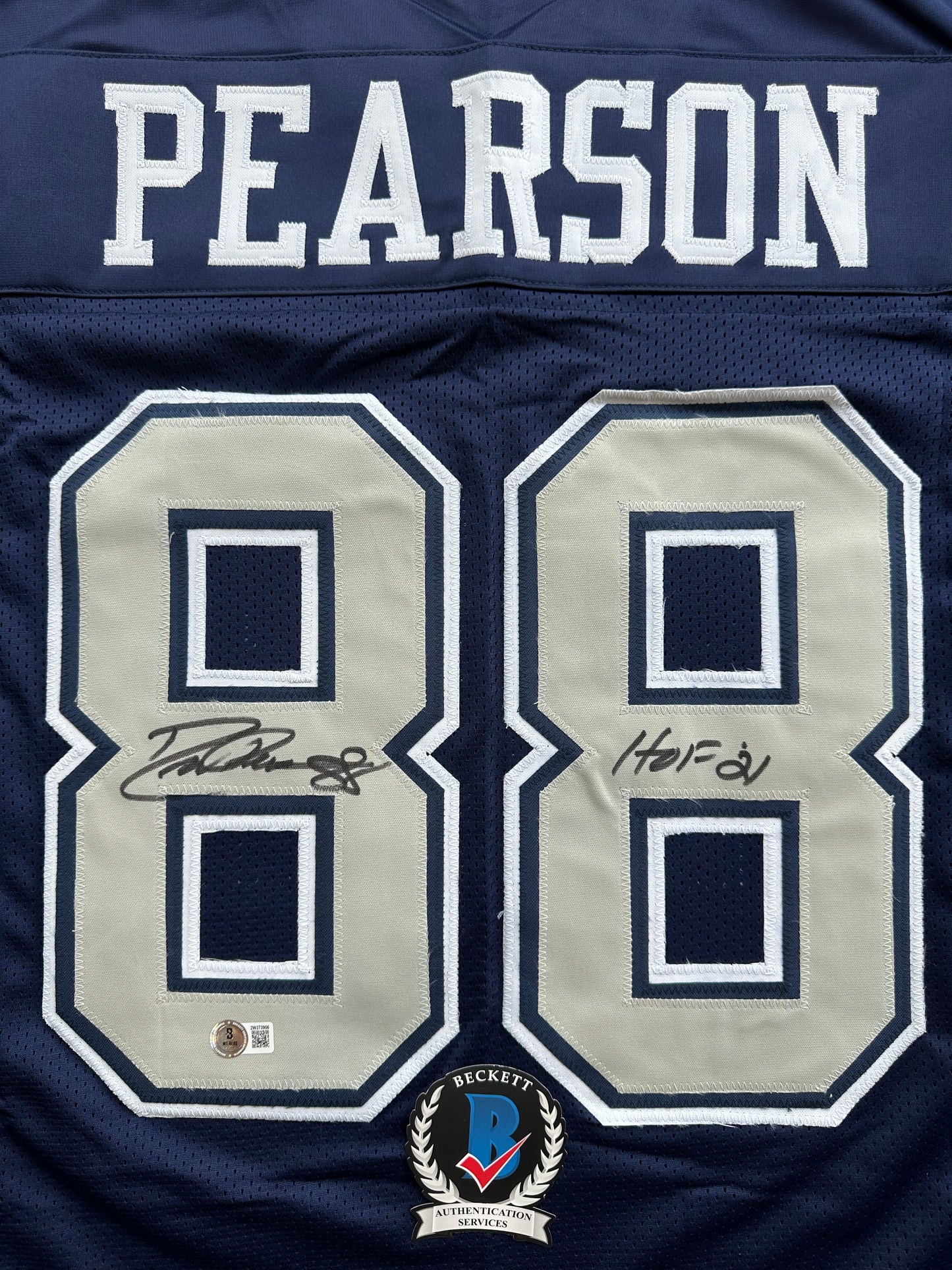 DREW PEARSON DALLAS COWBOYS SIGNED BLUE JERSEY w/HOF 21 Inscription BAS