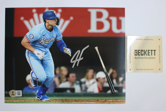 JUSTIN FOSCUE TEXAS RANGERS SIGNED 8x10 PHOTO Light Blue Uni BAS COA