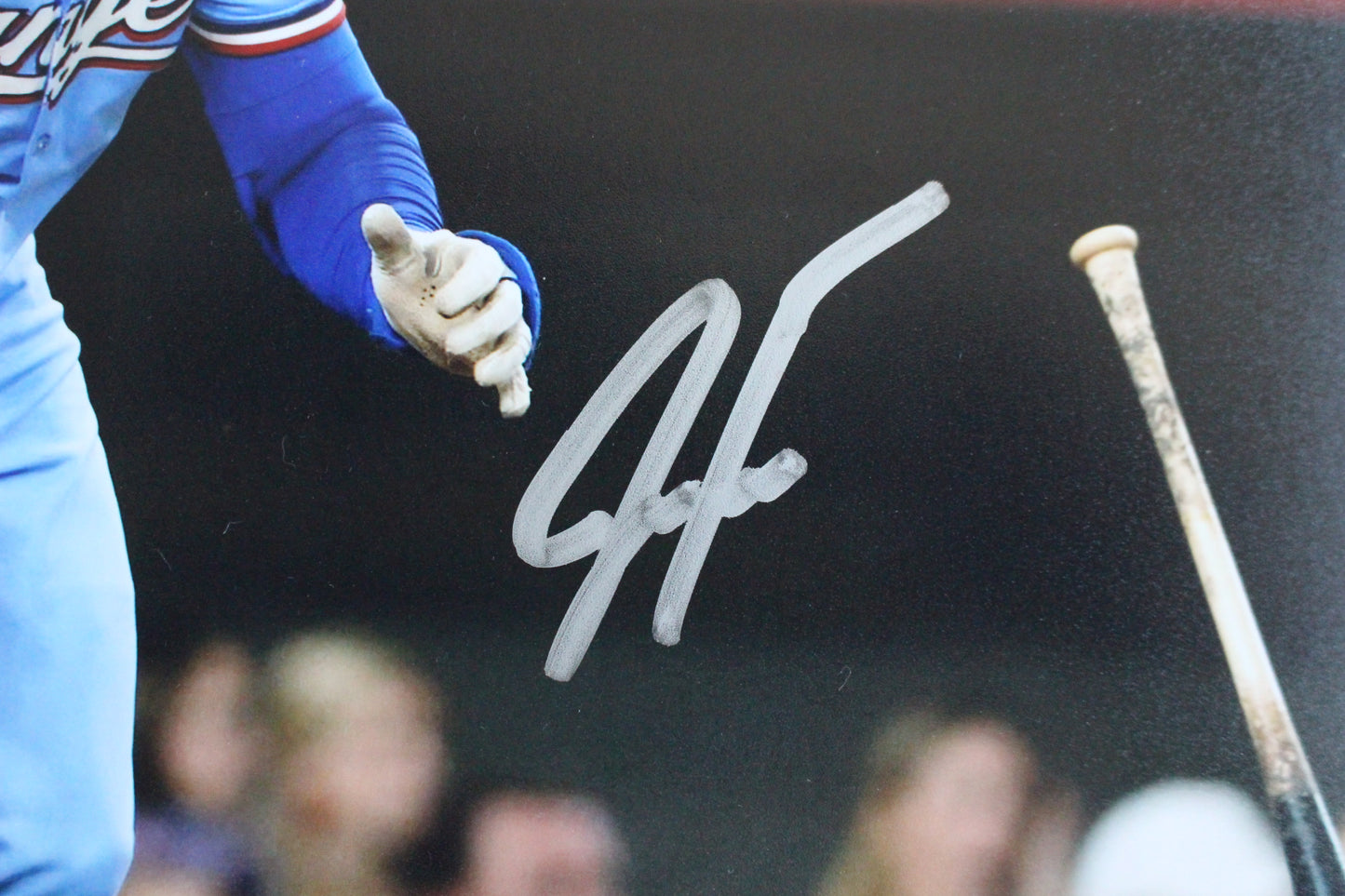 JUSTIN FOSCUE TEXAS RANGERS SIGNED 8x10 PHOTO Light Blue Uni BAS COA