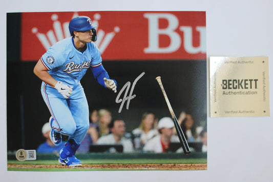 JUSTIN FOSCUE TEXAS RANGERS SIGNED 8x10 PHOTO Light Blue Uni BAS COA