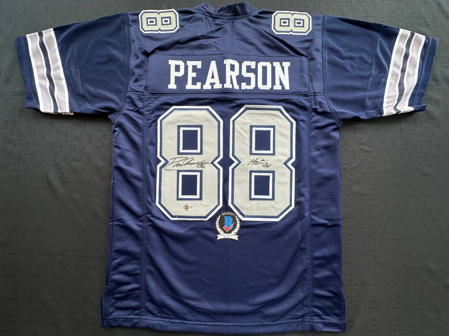 DREW PEARSON DALLAS COWBOYS SIGNED BLUE JERSEY w/HOF 21 Inscription BAS