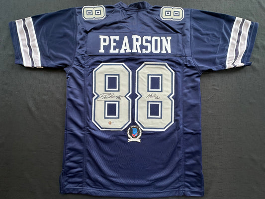 DREW PEARSON DALLAS COWBOYS SIGNED BLUE JERSEY w/HOF 21 Inscription BAS