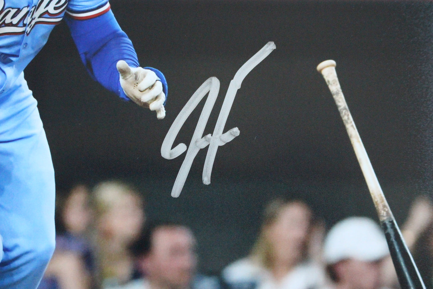 JUSTIN FOSCUE TEXAS RANGERS SIGNED 8x10 PHOTO Light Blue Uni BAS COA