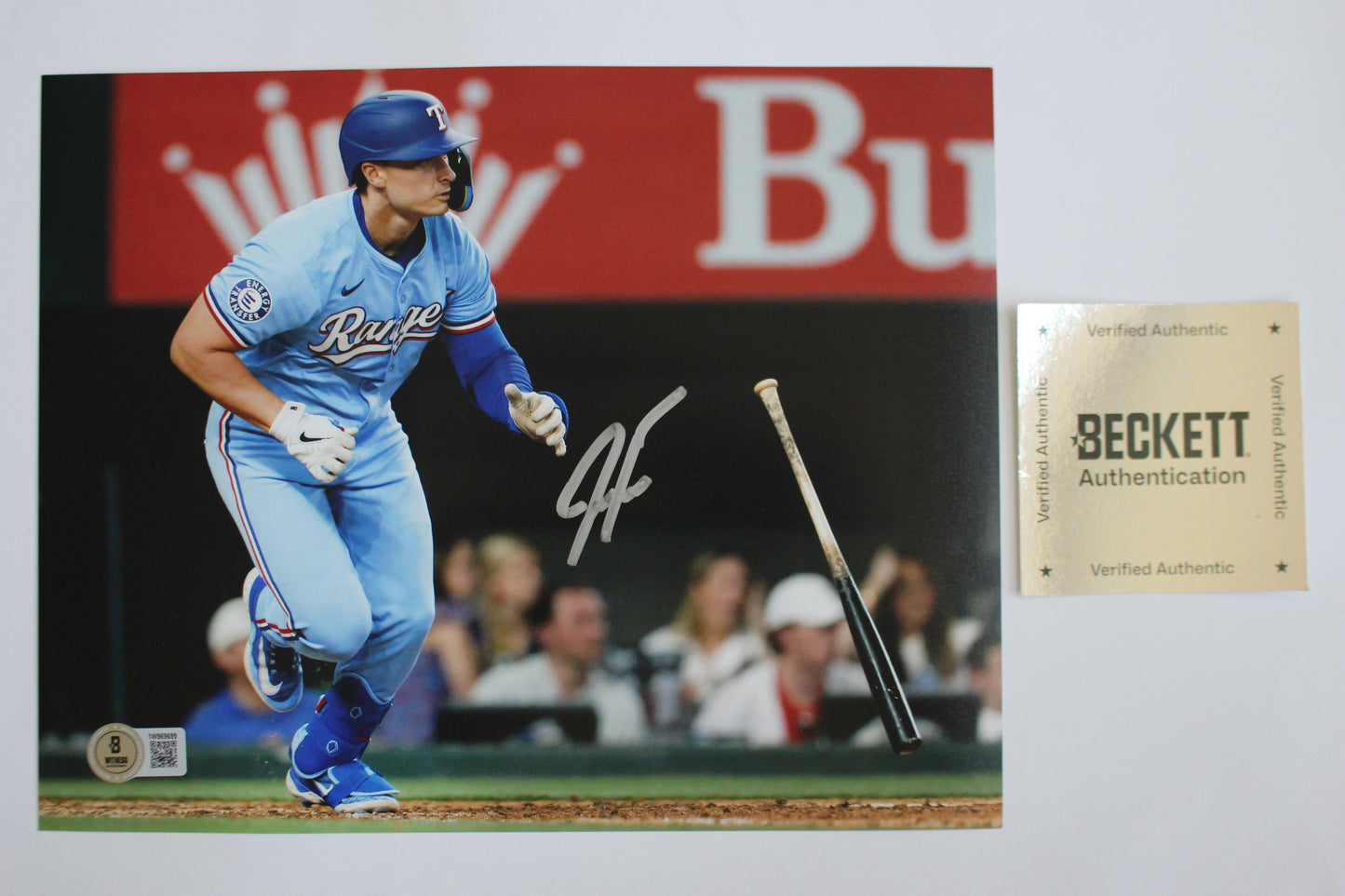 JUSTIN FOSCUE TEXAS RANGERS SIGNED 8x10 PHOTO Light Blue Uni BAS COA