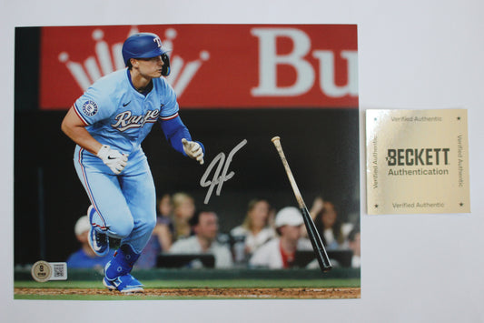 JUSTIN FOSCUE TEXAS RANGERS SIGNED 8x10 PHOTO Light Blue Uni BAS COA