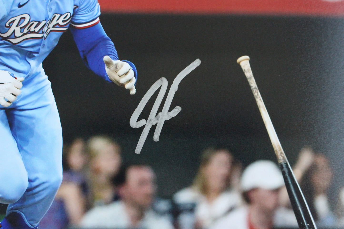 JUSTIN FOSCUE TEXAS RANGERS SIGNED 8x10 PHOTO Light Blue Uni BAS COA