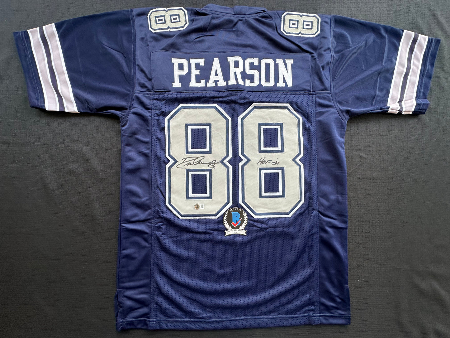 DREW PEARSON DALLAS COWBOYS SIGNED BLUE JERSEY w/HOF 21 Inscription BAS