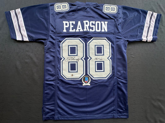 DREW PEARSON DALLAS COWBOYS SIGNED BLUE JERSEY w/HOF 21 Inscription BAS