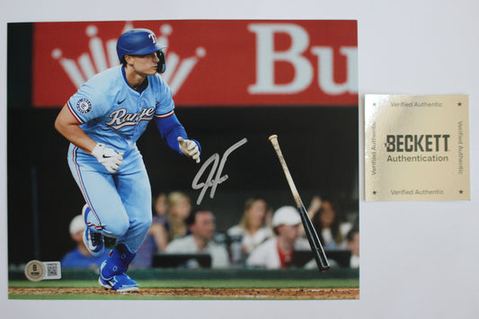 JUSTIN FOSCUE TEXAS RANGERS SIGNED 8x10 PHOTO Light Blue Uni BAS COA