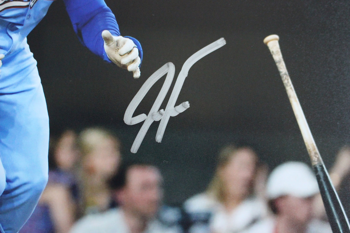 JUSTIN FOSCUE TEXAS RANGERS SIGNED 8x10 PHOTO Light Blue Uni BAS COA