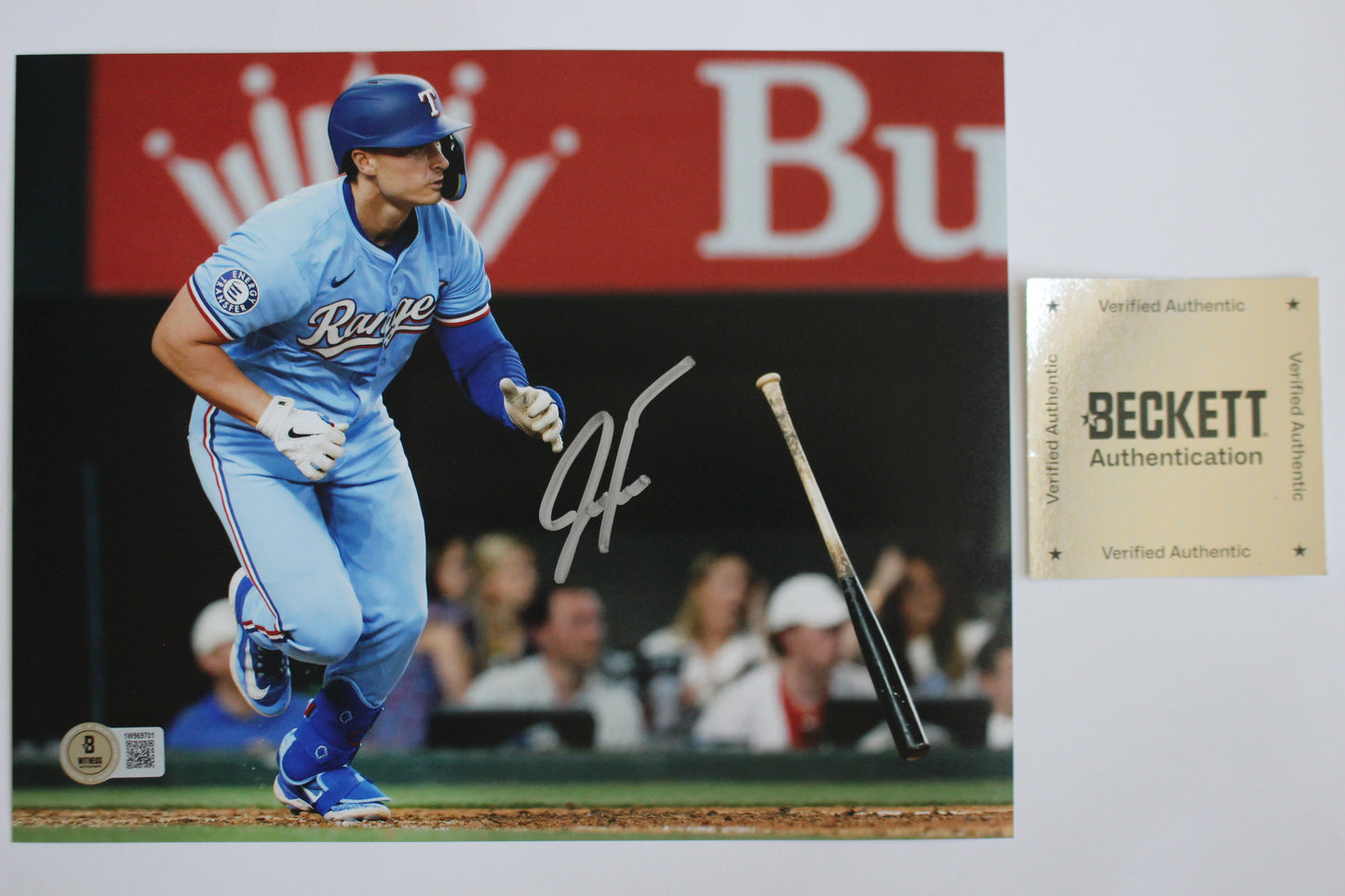 JUSTIN FOSCUE TEXAS RANGERS SIGNED 8x10 PHOTO Light Blue Uni BAS COA