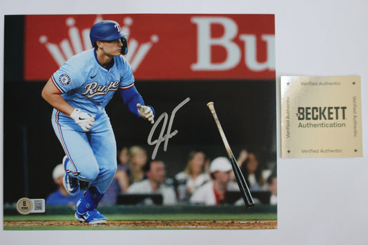 JUSTIN FOSCUE TEXAS RANGERS SIGNED 8x10 PHOTO Light Blue Uni BAS COA