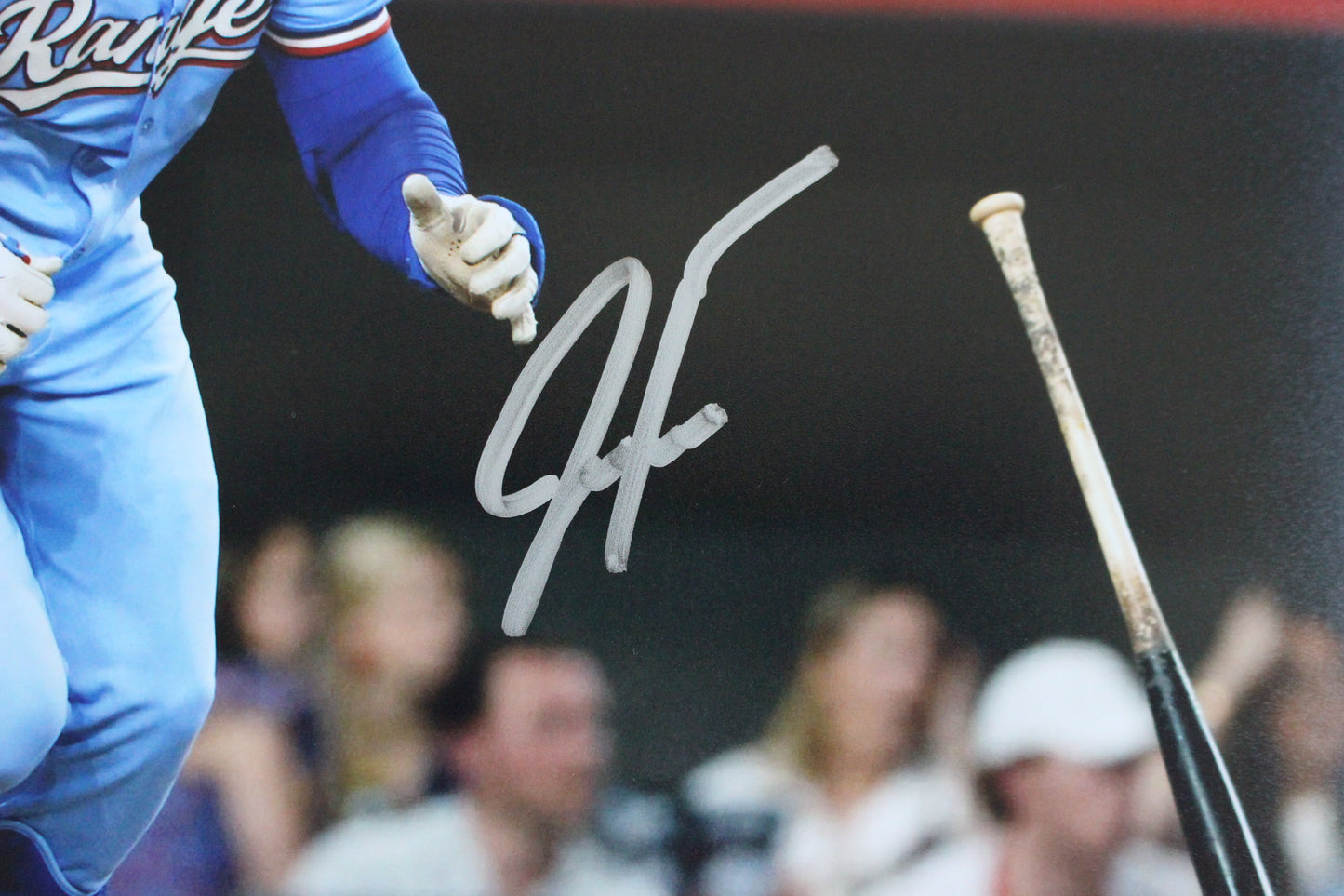 JUSTIN FOSCUE TEXAS RANGERS SIGNED 8x10 PHOTO Light Blue Uni BAS COA