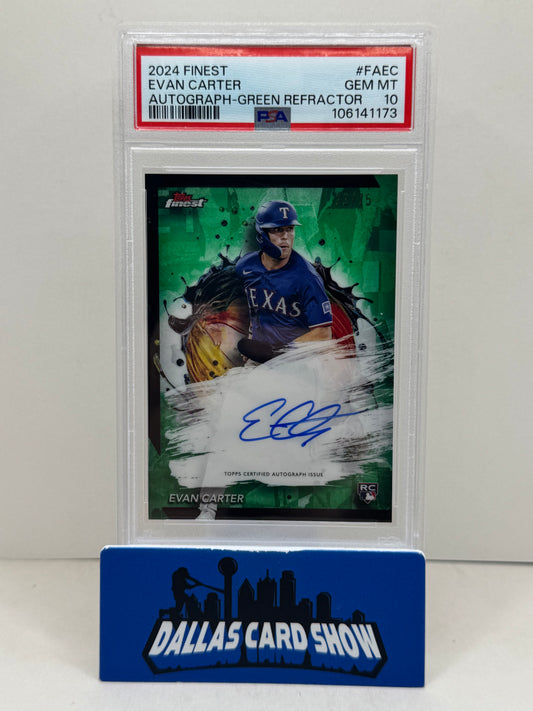 2024 Finest #FAEC Evan Carter Green Refractor Rookie RC Autograph /75 PSA 10
