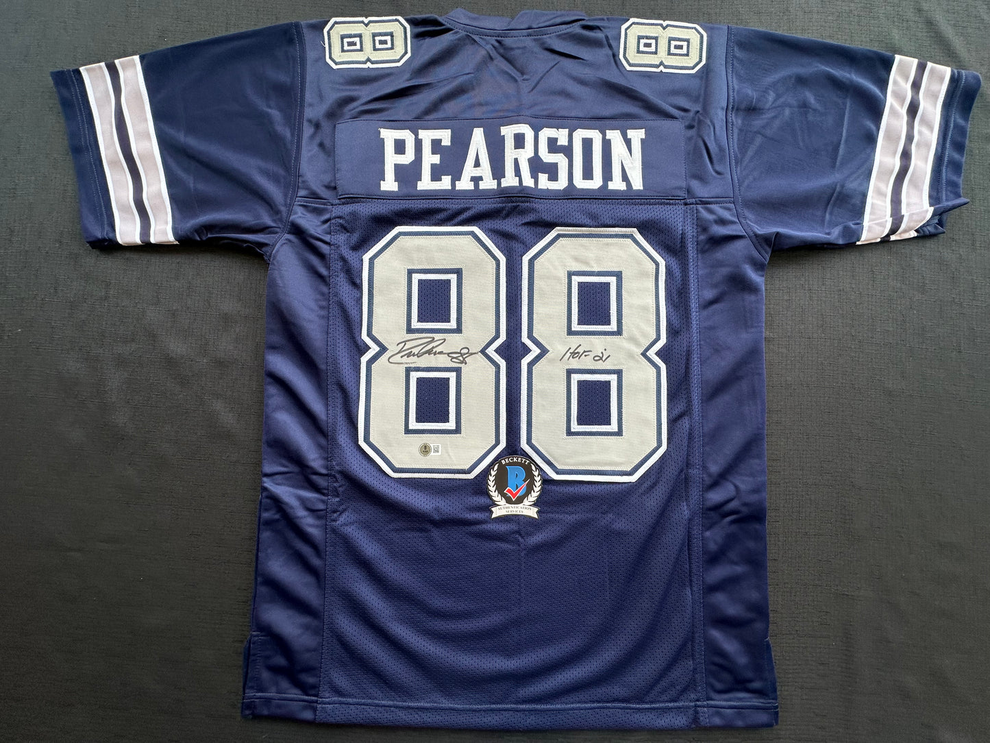 DREW PEARSON DALLAS COWBOYS SIGNED BLUE JERSEY w/HOF 21 Inscription BAS