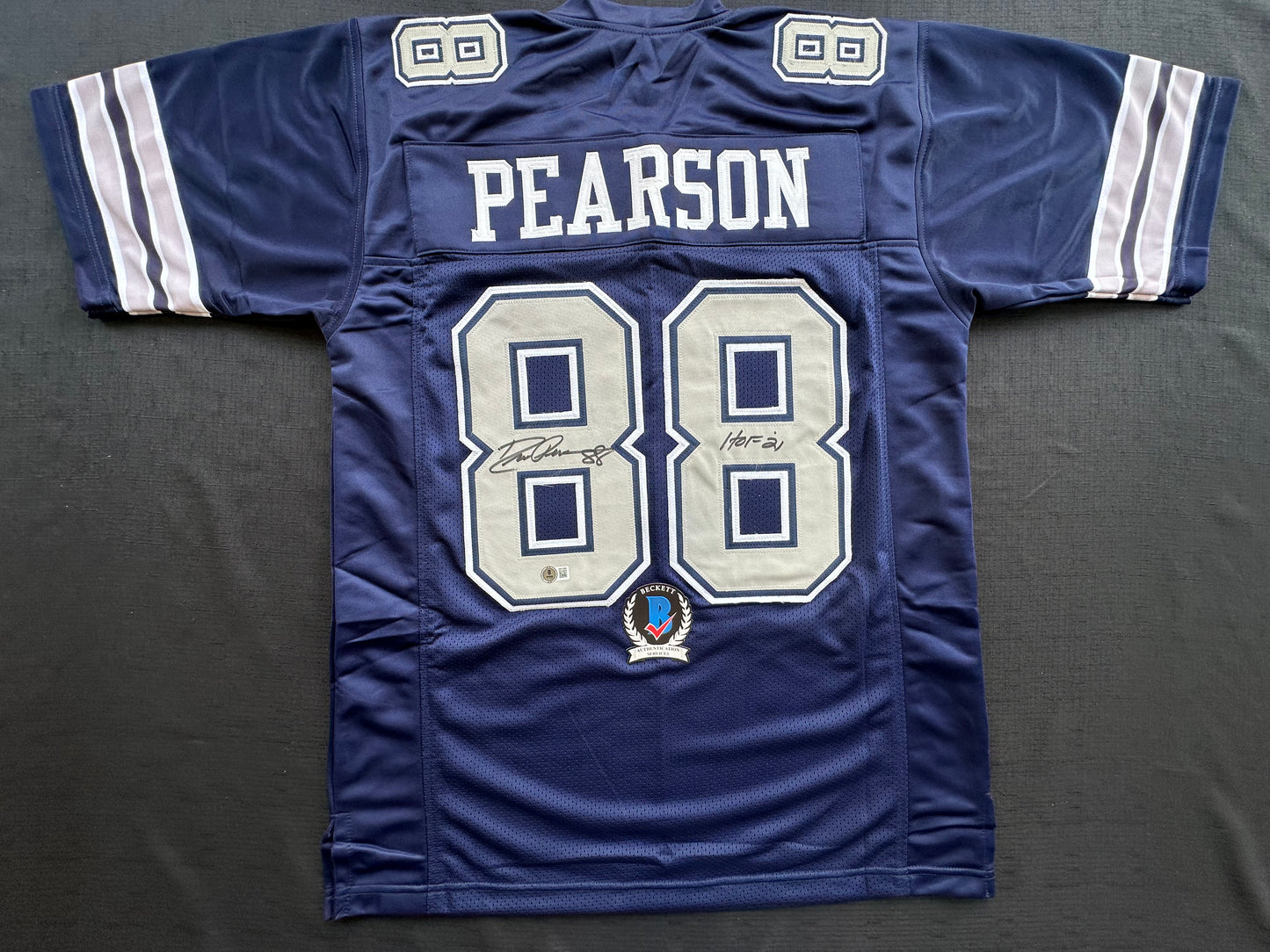 DREW PEARSON DALLAS COWBOYS SIGNED BLUE JERSEY w/HOF 21 Inscription BAS
