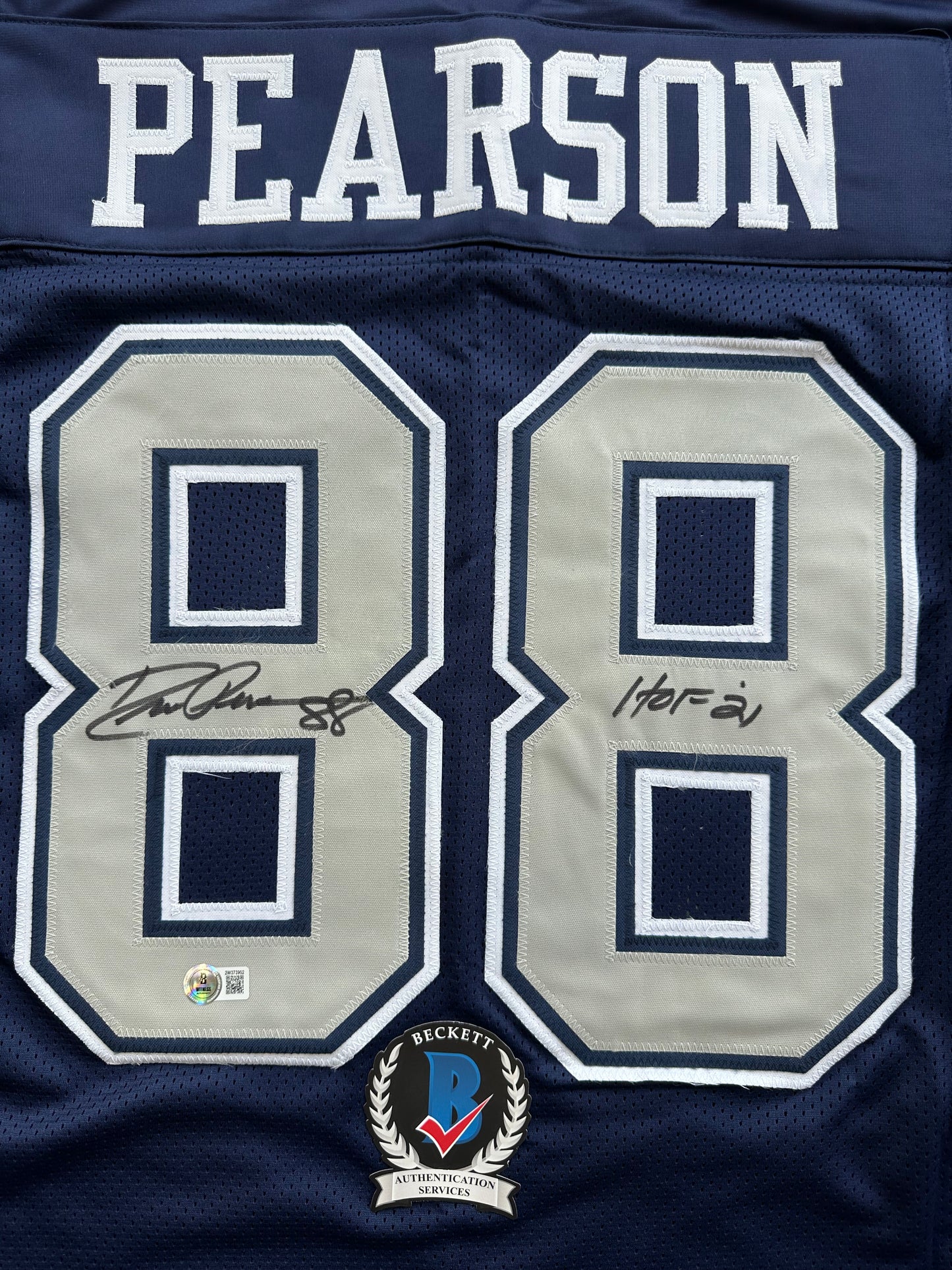 DREW PEARSON DALLAS COWBOYS SIGNED BLUE JERSEY w/HOF 21 Inscription BAS
