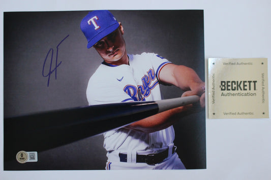 JUSTIN FOSCUE TEXAS RANGERS SIGNED 8x10 PHOTO In Studio BAS