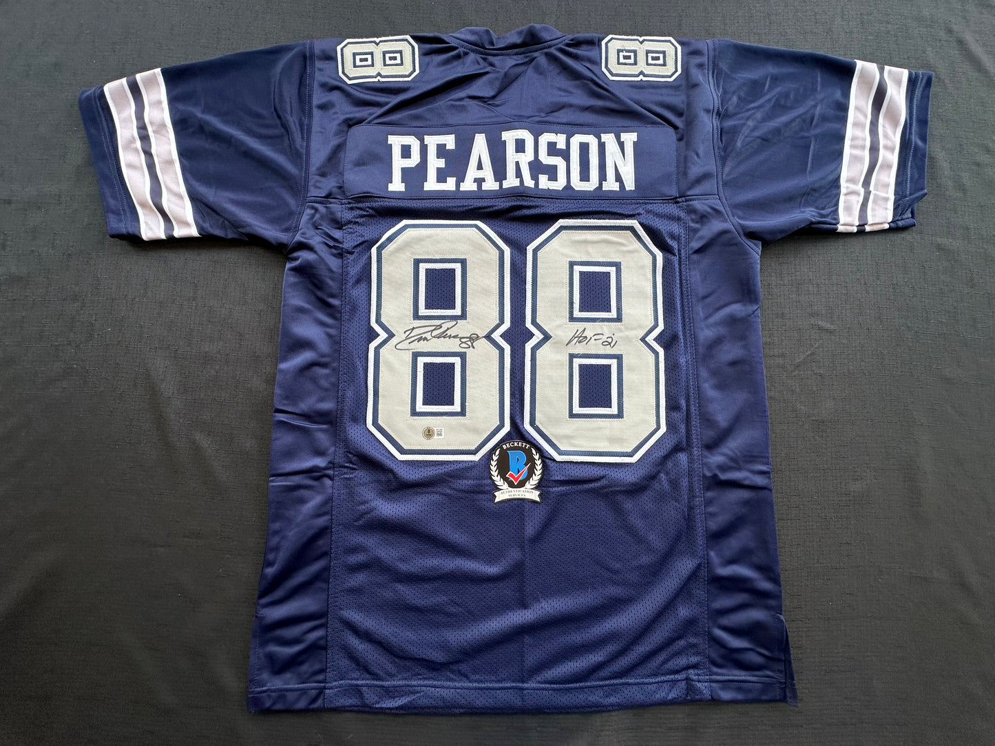 DREW PEARSON DALLAS COWBOYS SIGNED BLUE JERSEY w/HOF 21 Inscription BAS
