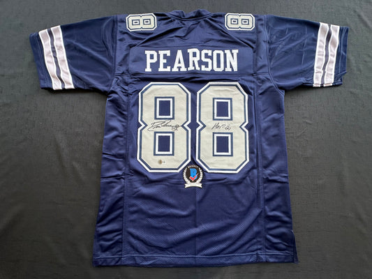 DREW PEARSON DALLAS COWBOYS SIGNED BLUE JERSEY w/HOF 21 Inscription BAS