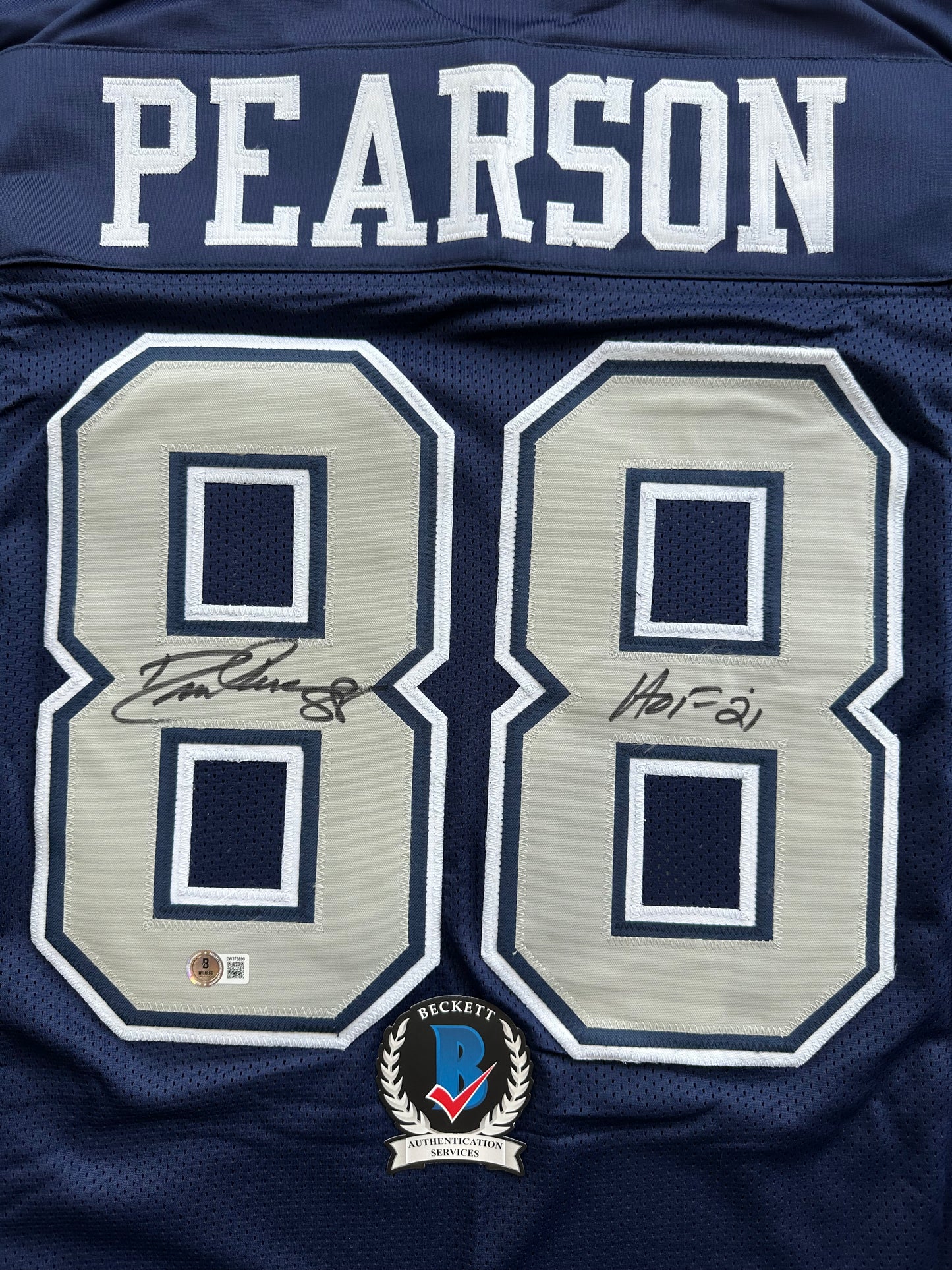 DREW PEARSON DALLAS COWBOYS SIGNED BLUE JERSEY w/HOF 21 Inscription BAS