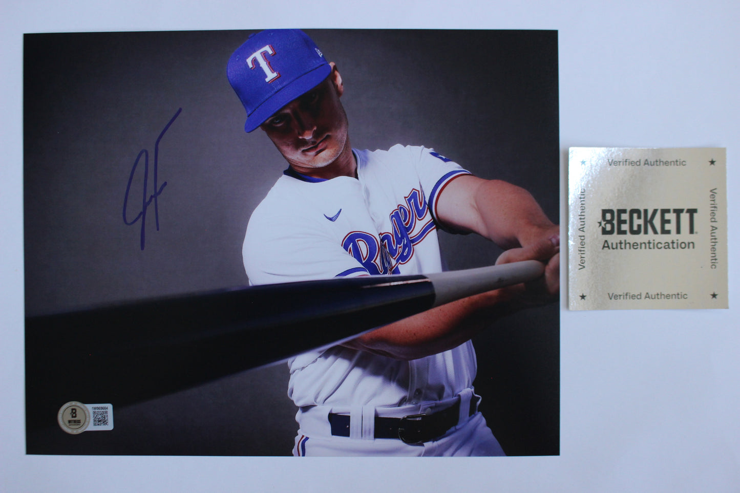 JUSTIN FOSCUE TEXAS RANGERS SIGNED 8x10 PHOTO In Studio BAS