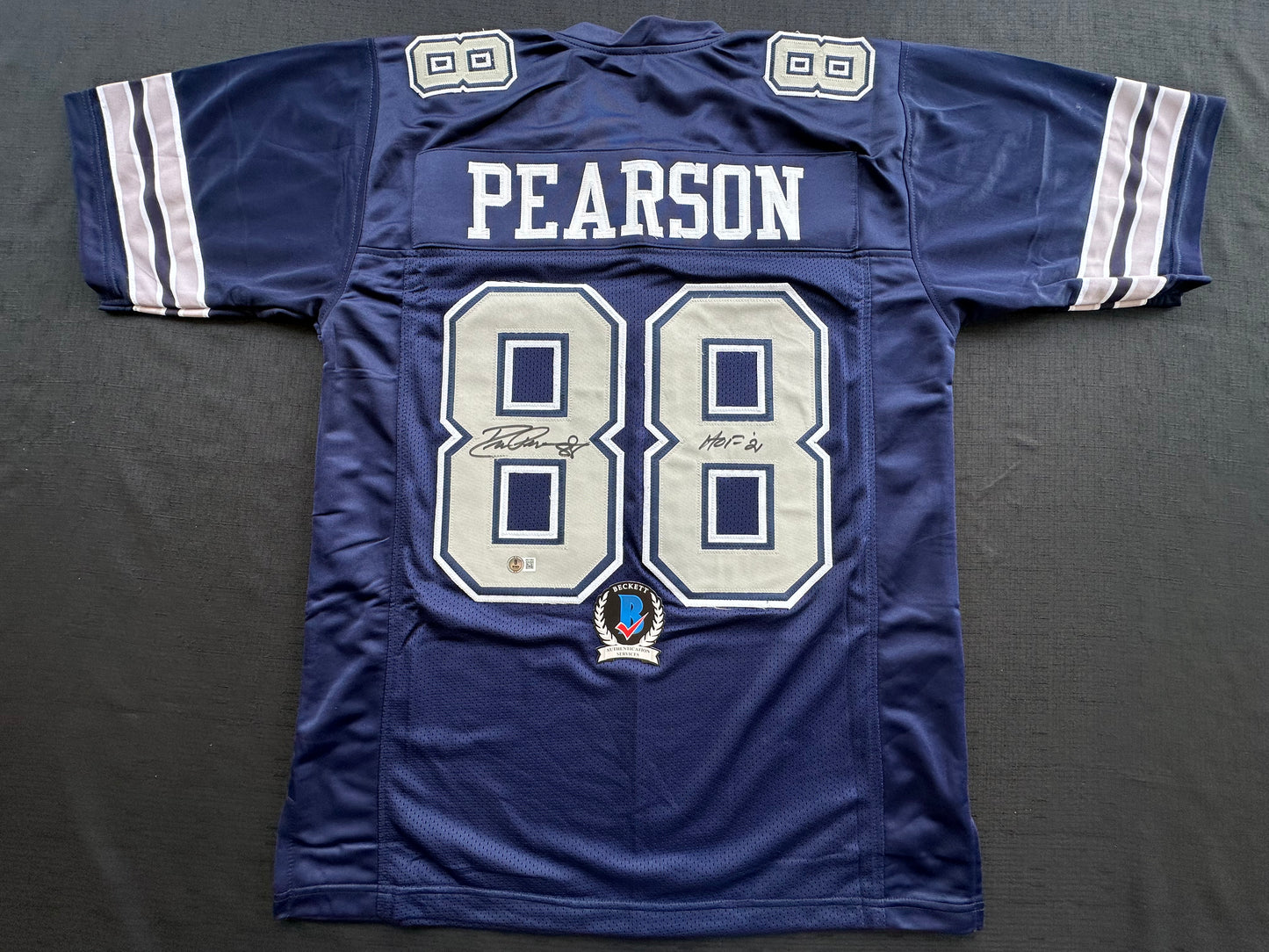 DREW PEARSON DALLAS COWBOYS SIGNED BLUE JERSEY w/HOF 21 Inscription BAS