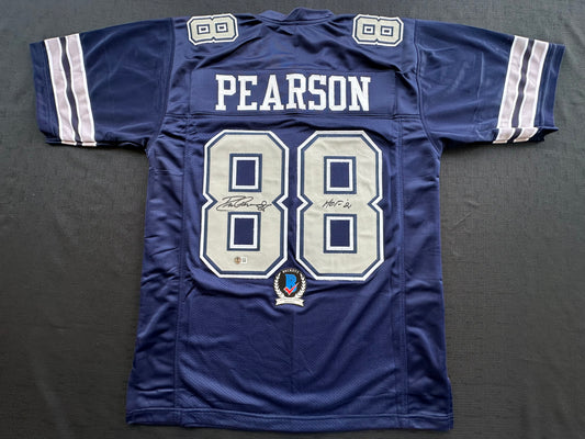 DREW PEARSON DALLAS COWBOYS SIGNED BLUE JERSEY w/HOF 21 Inscription BAS