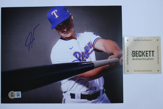 JUSTIN FOSCUE TEXAS RANGERS SIGNED 8x10 PHOTO In Studio BAS