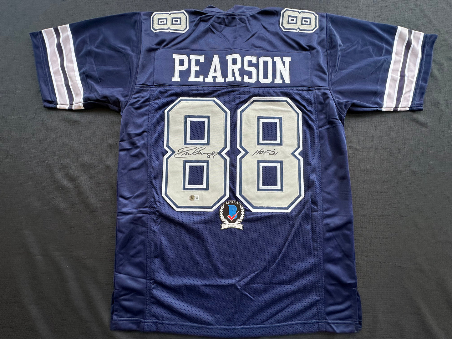 DREW PEARSON DALLAS COWBOYS SIGNED BLUE JERSEY w/HOF 21 Inscription BAS