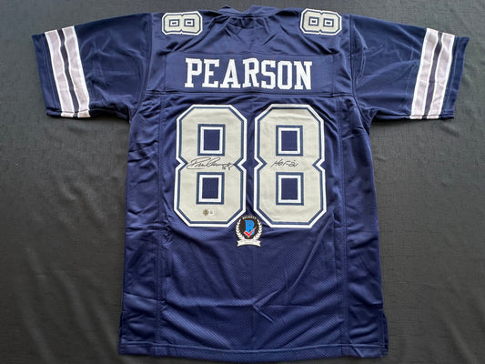 DREW PEARSON DALLAS COWBOYS SIGNED BLUE JERSEY w/HOF 21 Inscription BAS