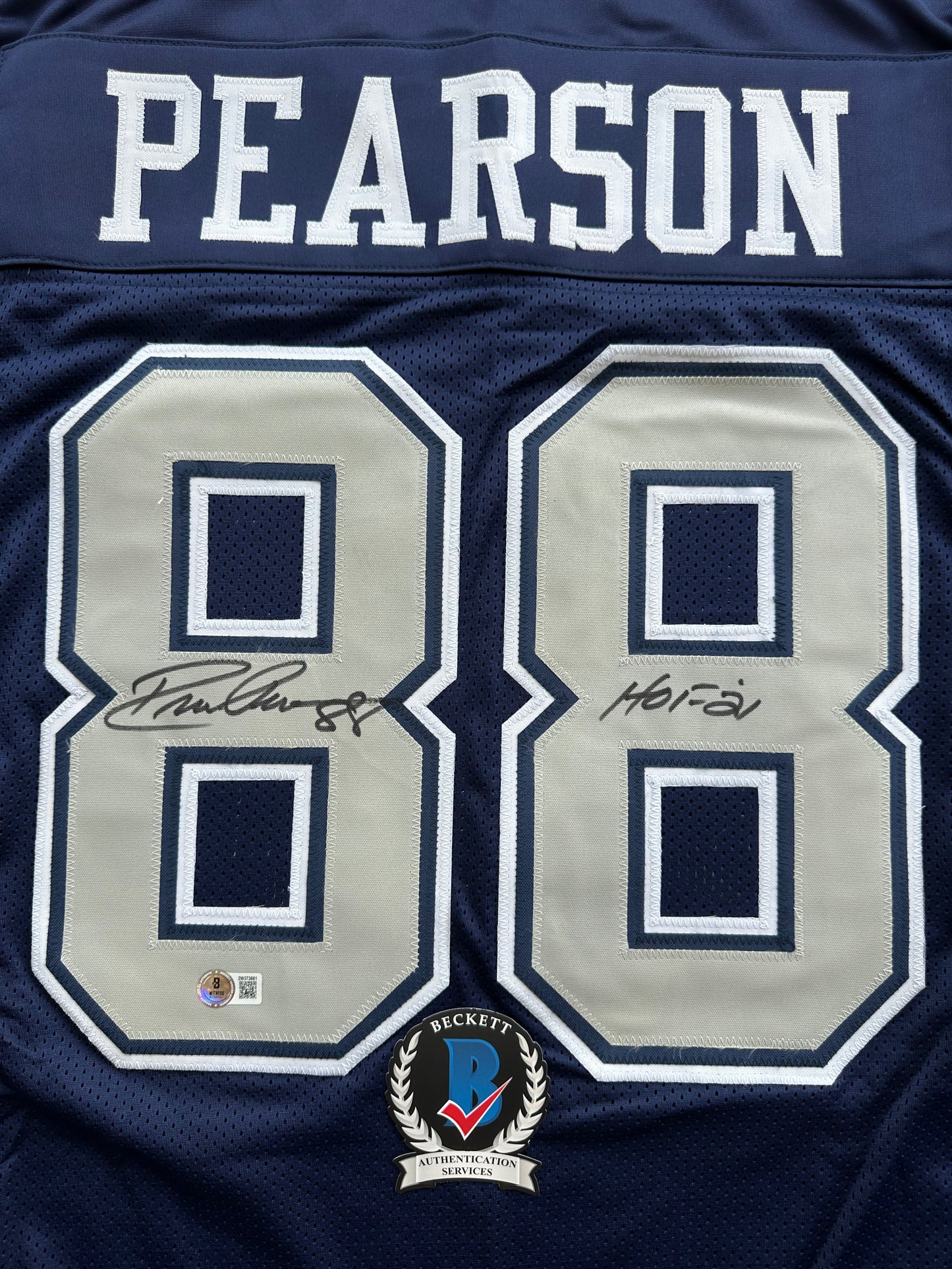 DREW PEARSON DALLAS COWBOYS SIGNED BLUE JERSEY w/HOF 21 Inscription BAS