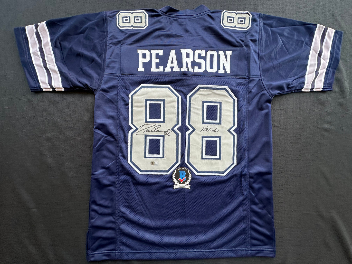 DREW PEARSON DALLAS COWBOYS SIGNED BLUE JERSEY w/HOF 21 Inscription BAS