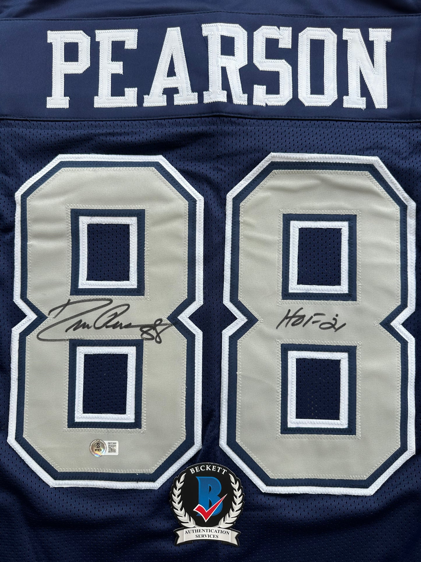 DREW PEARSON DALLAS COWBOYS SIGNED BLUE JERSEY w/HOF 21 Inscription BAS