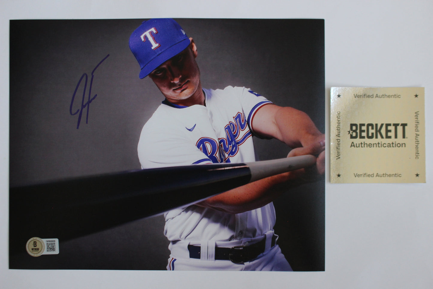 JUSTIN FOSCUE TEXAS RANGERS SIGNED 8x10 PHOTO In Studio BAS