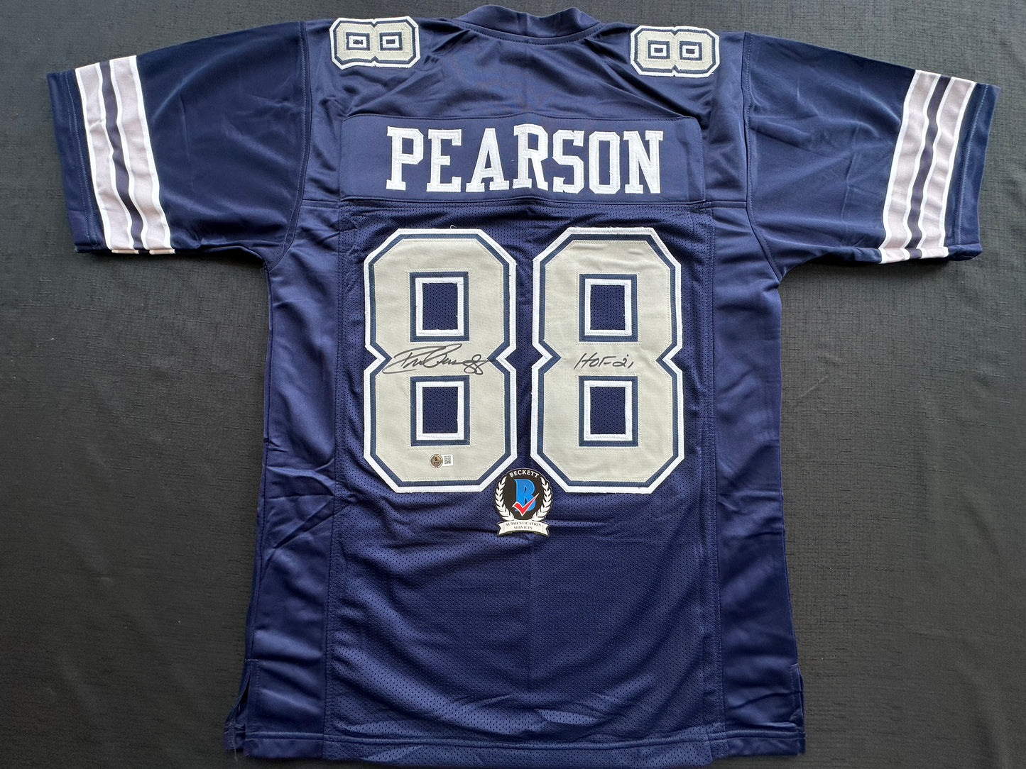 DREW PEARSON DALLAS COWBOYS SIGNED BLUE JERSEY w/HOF 21 Inscription BAS