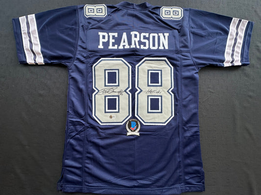 DREW PEARSON DALLAS COWBOYS SIGNED BLUE JERSEY w/HOF 21 Inscription BAS