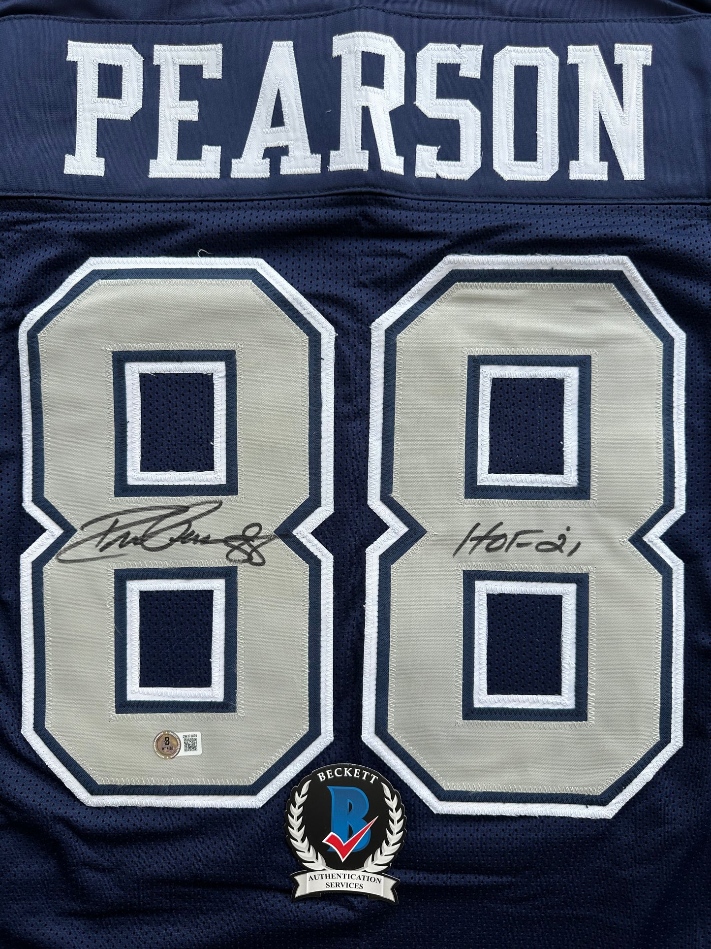 DREW PEARSON DALLAS COWBOYS SIGNED BLUE JERSEY w/HOF 21 Inscription BAS